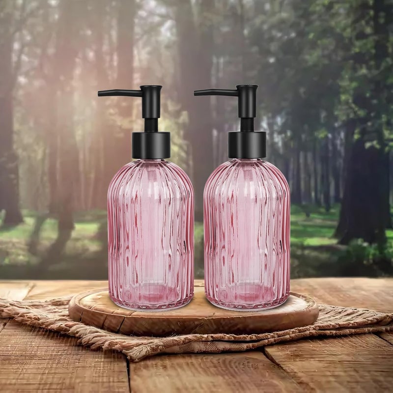 Ulable Glass Soap Dispenser with Plastic Pump, Hand Soap Dispenser for Hand Wash, Lotion Dispenser for Dishwashing Liquid, Lotion Shower Gel (Striped Pink) - Image 4